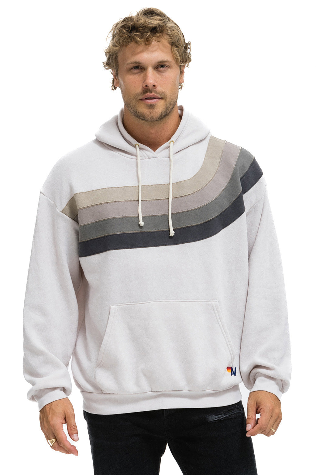 WAVE STRIPE 4 PULLOVER HOODIE RELAXED - DOVE // CHARCOAL