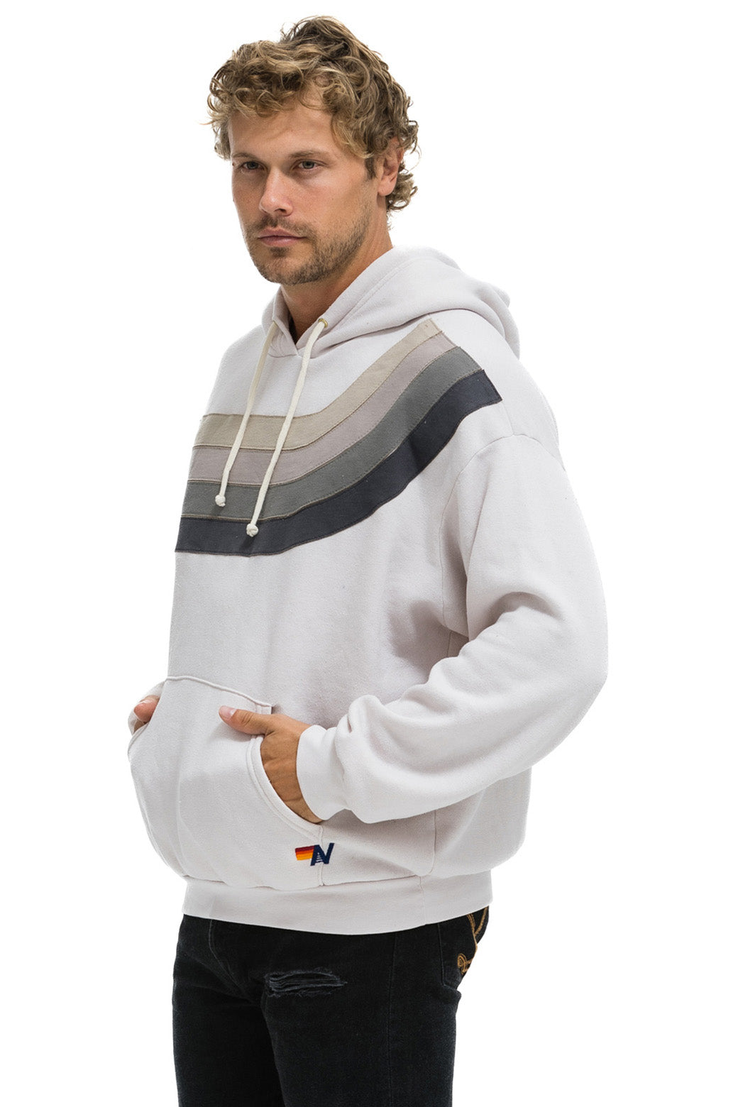 WAVE STRIPE 4 PULLOVER HOODIE RELAXED - DOVE // CHARCOAL