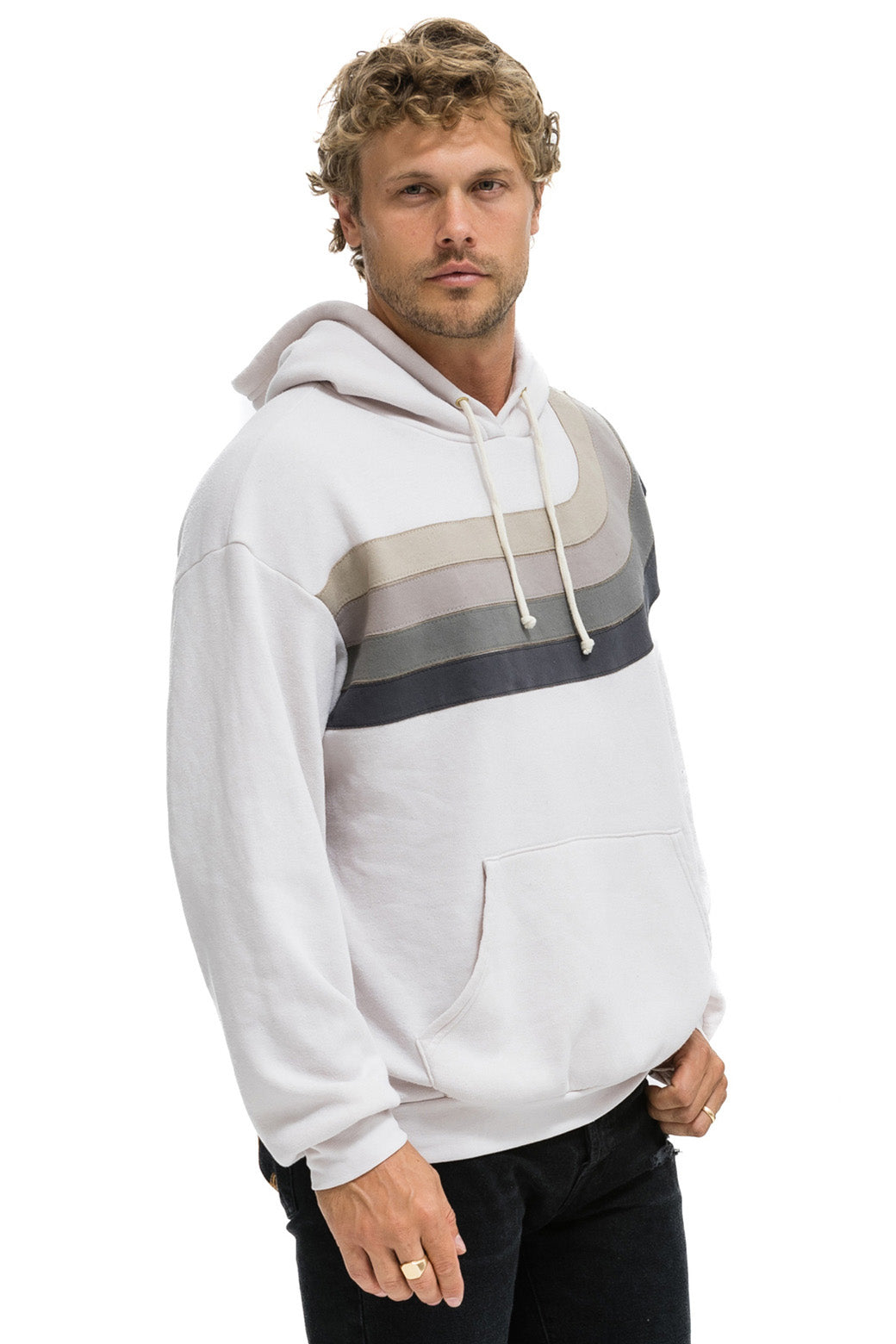 WAVE STRIPE 4 PULLOVER HOODIE RELAXED - DOVE // CHARCOAL