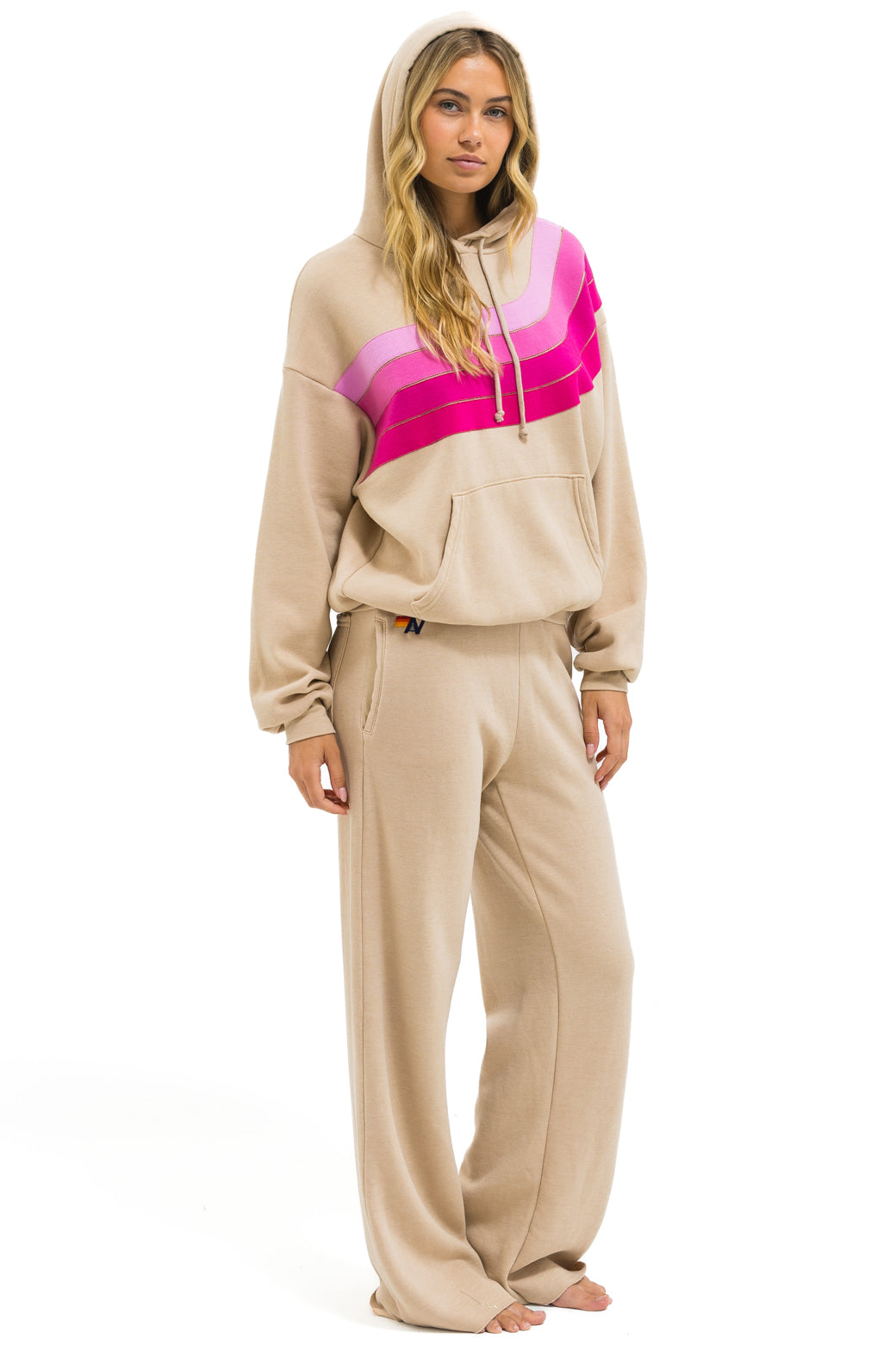 WAVE STRIPE 4 PULLOVER HOODIE RELAXED - SAND // PINK