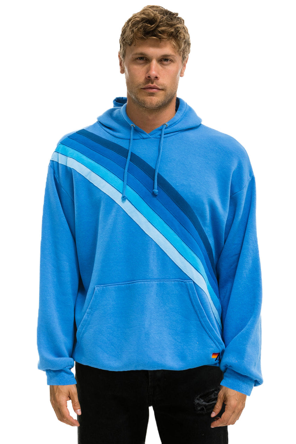 CROSS STRIPE RELAXED PULLOVER HOODIE - COBALT / BLUE