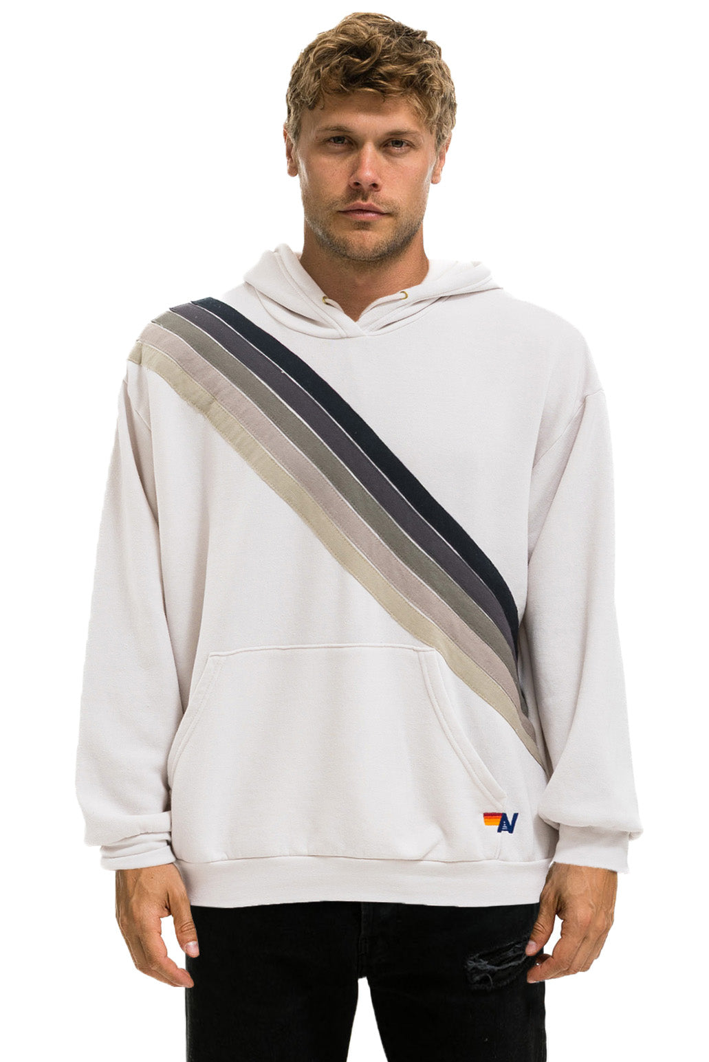 CROSS STRIPE RELAXED PULLOVER HOODIE - DOVE // GREY