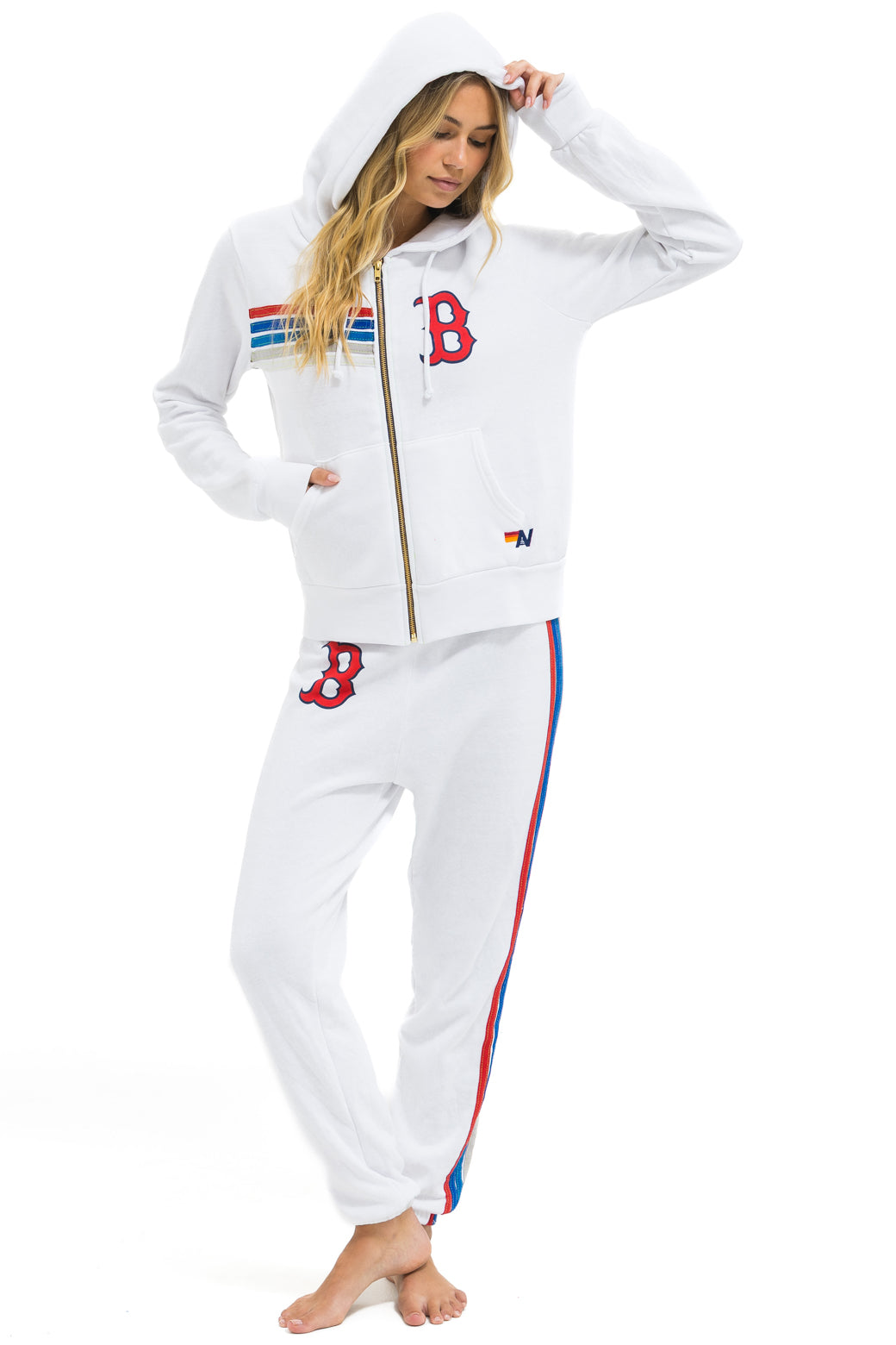 RED SOX 5 STRIPE ZIP HOODIE - WHITE // USA