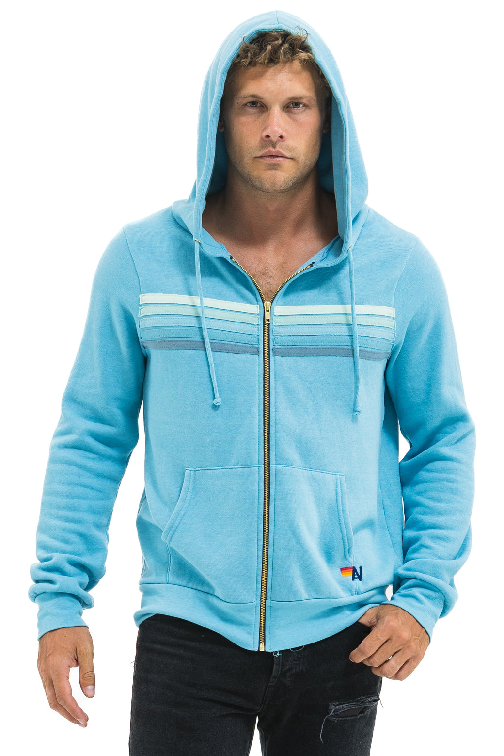 5 STRIPE HOODIE - AQUA // AQUA