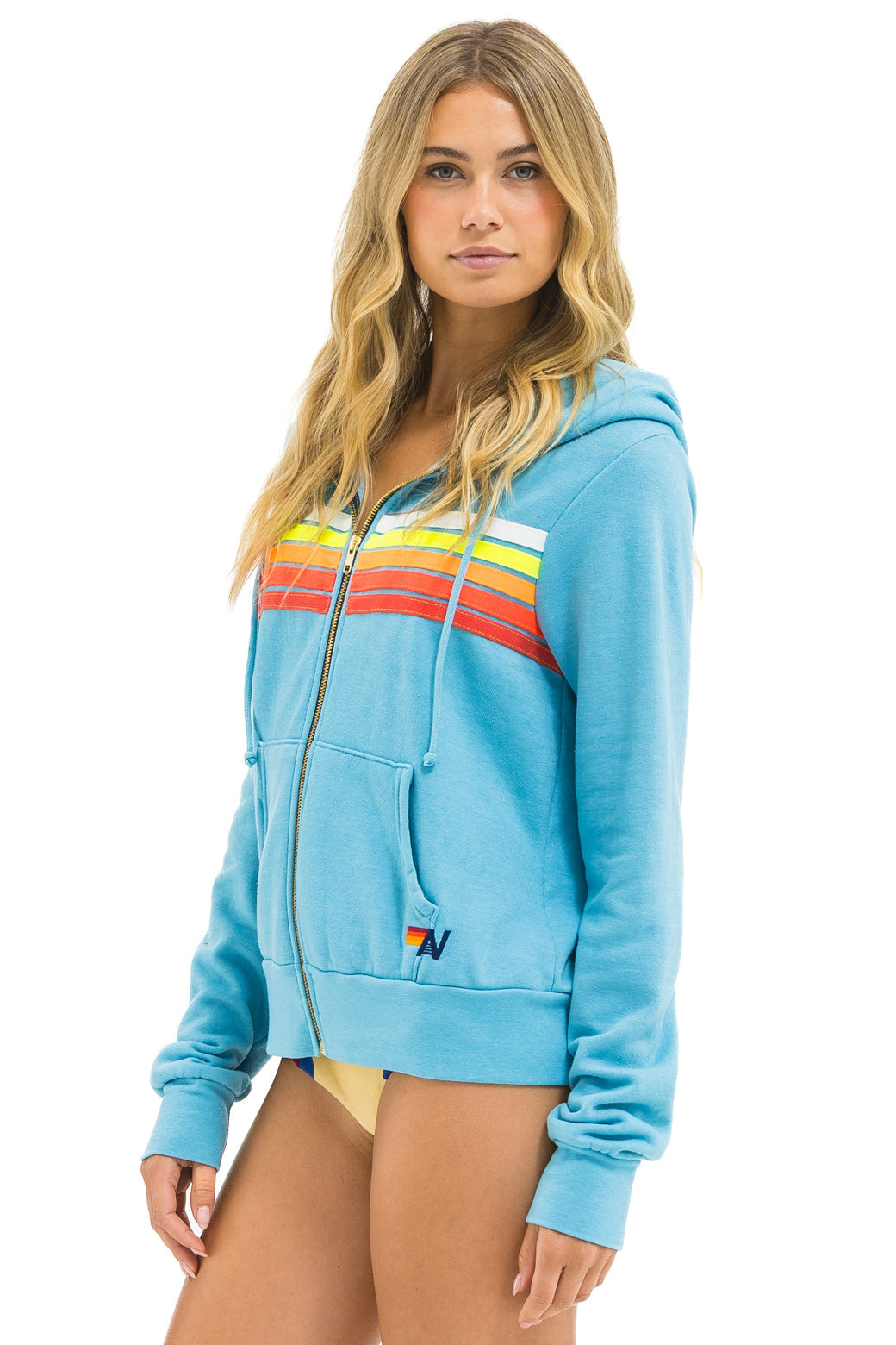 5 STRIPE HOODIE - AQUA // WHITE NEON