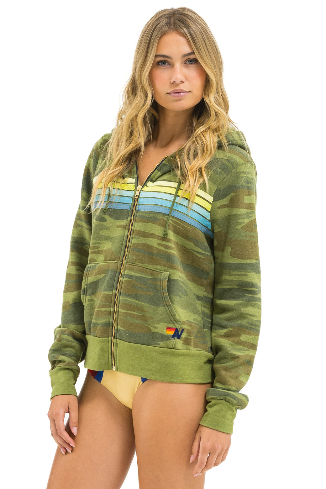 5 STRIPE HOODIE - CAMO // LIME AQUA