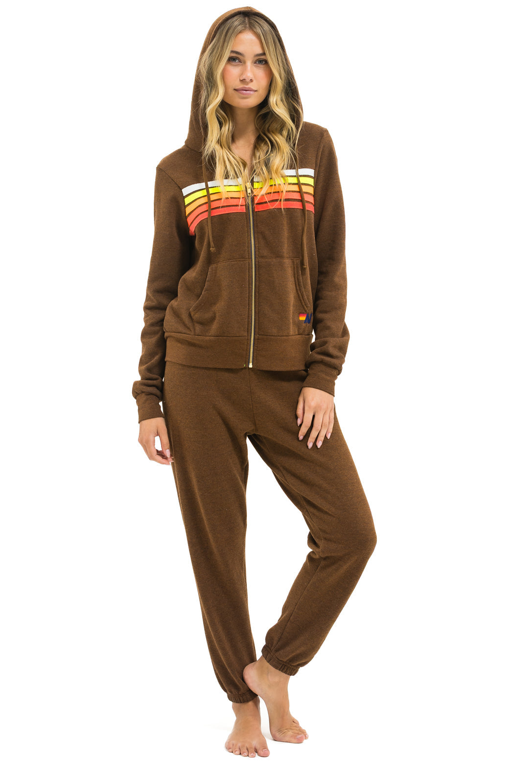 5 STRIPE HOODIE - CHOCOLATE // WHITE NEON