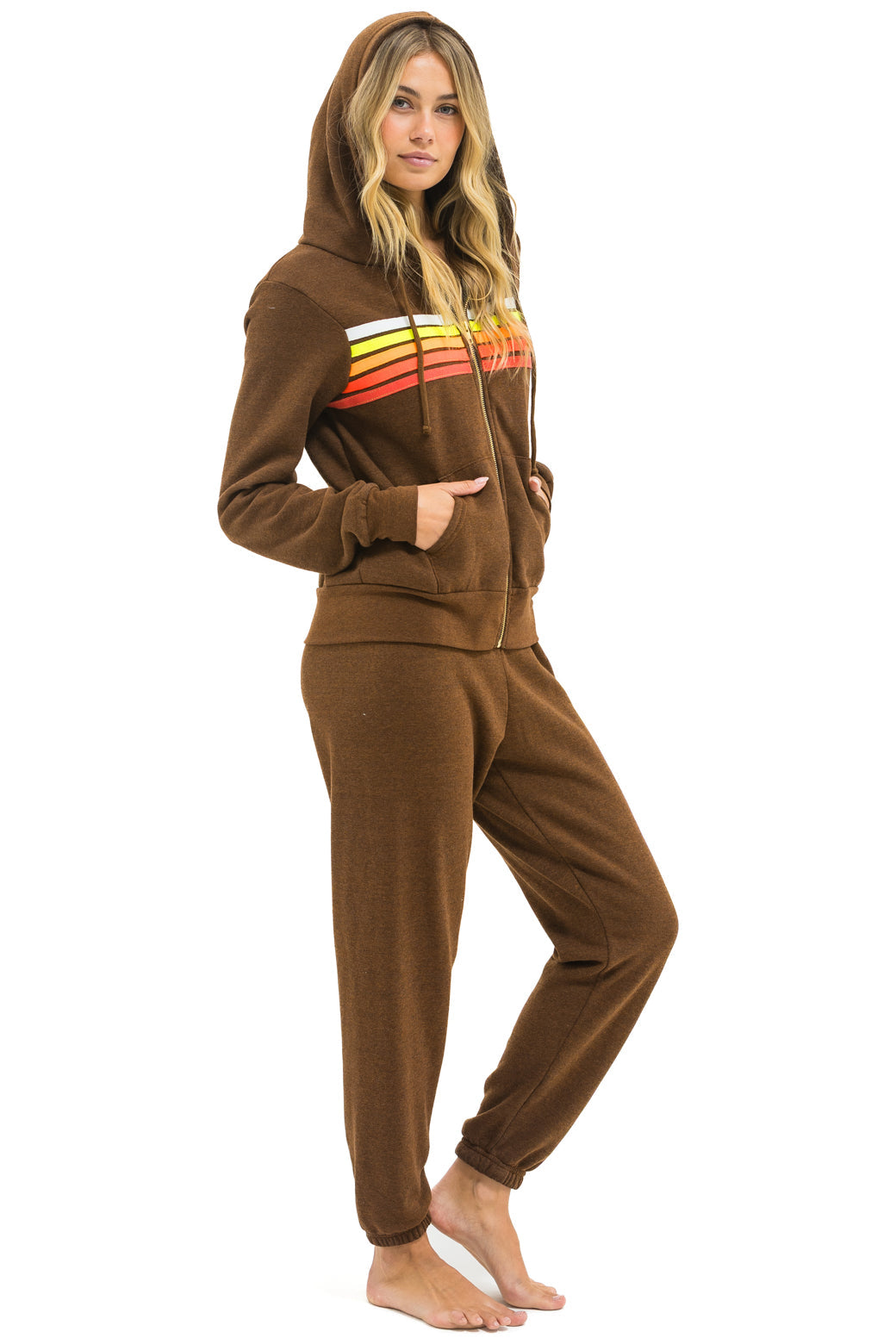 5 STRIPE HOODIE - CHOCOLATE // WHITE NEON