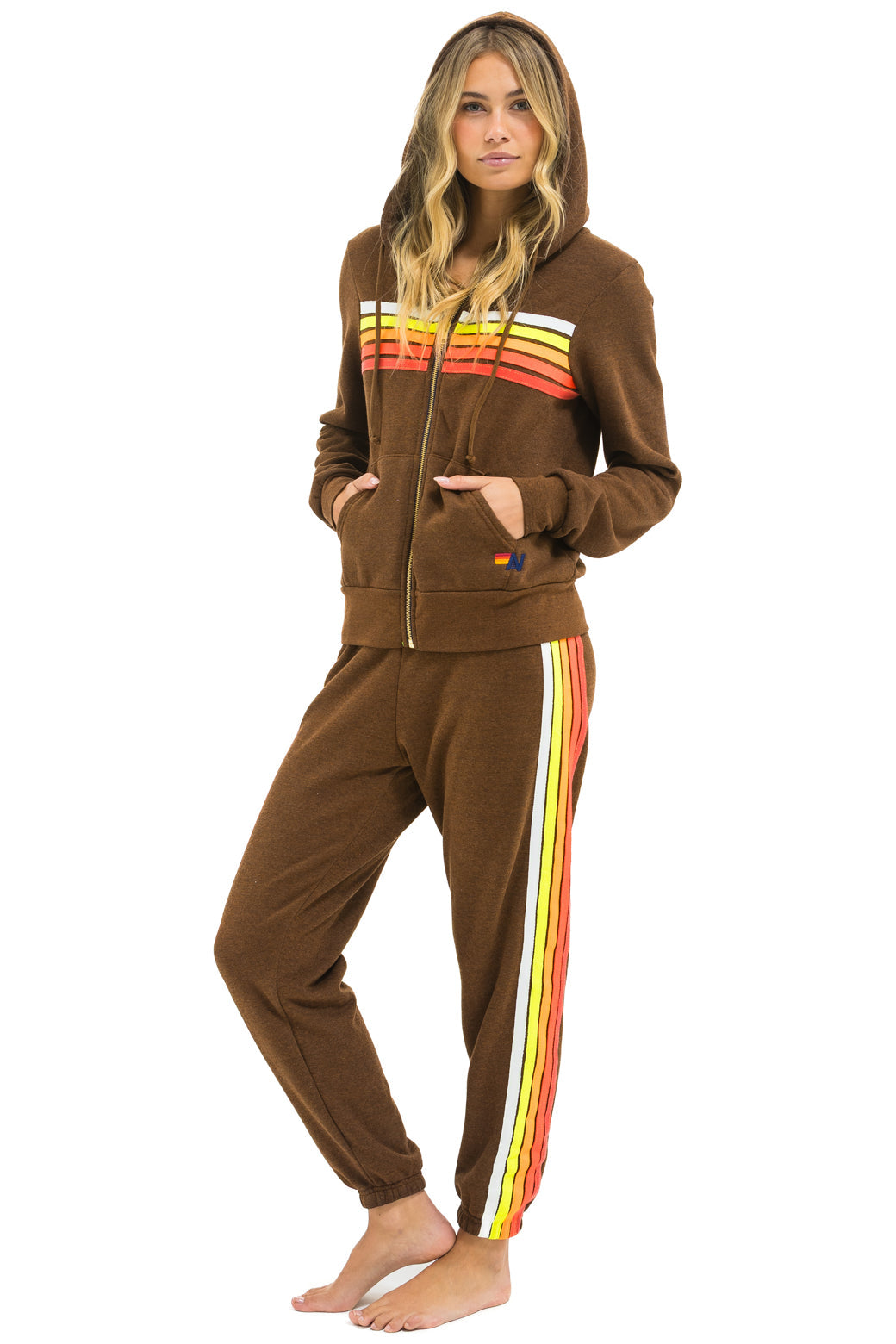 5 STRIPE HOODIE - CHOCOLATE // WHITE NEON