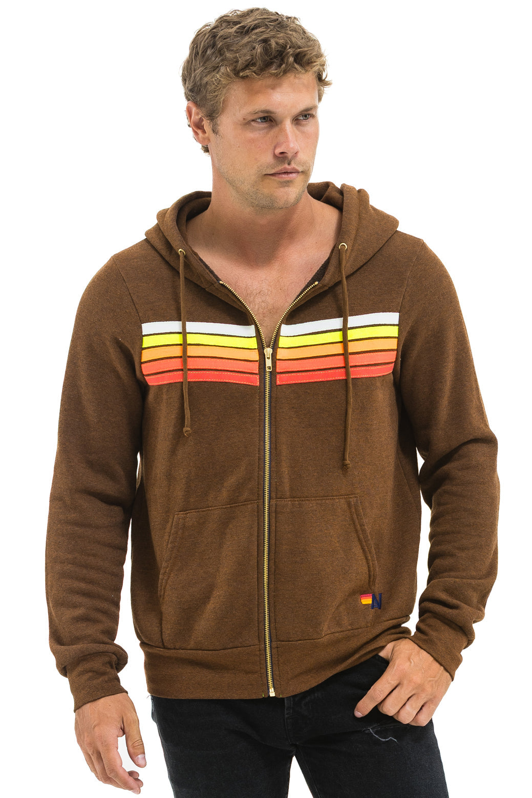 5 STRIPE HOODIE - CHOCOLATE // WHITE NEON