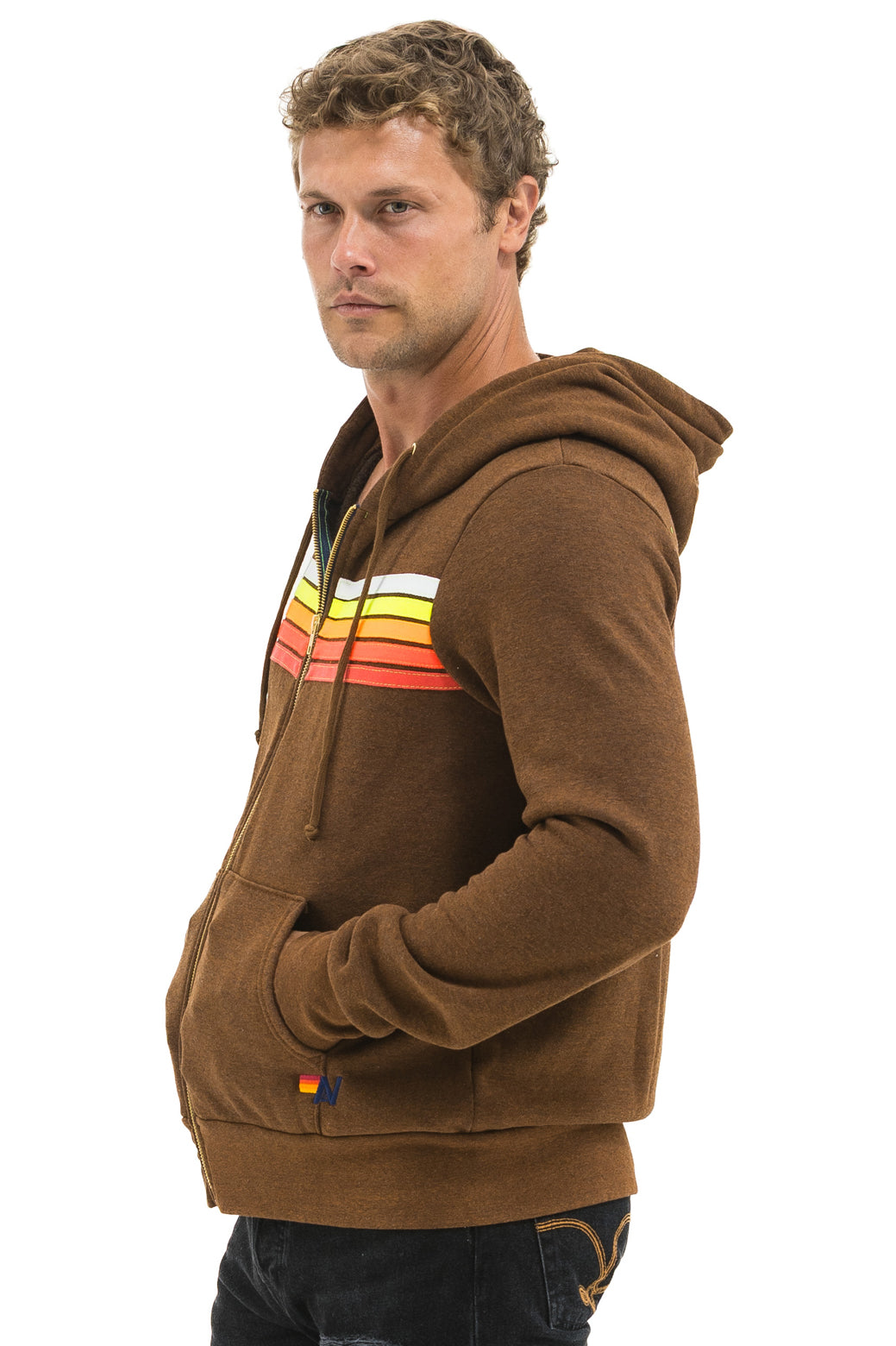 5 STRIPE HOODIE - CHOCOLATE // WHITE NEON