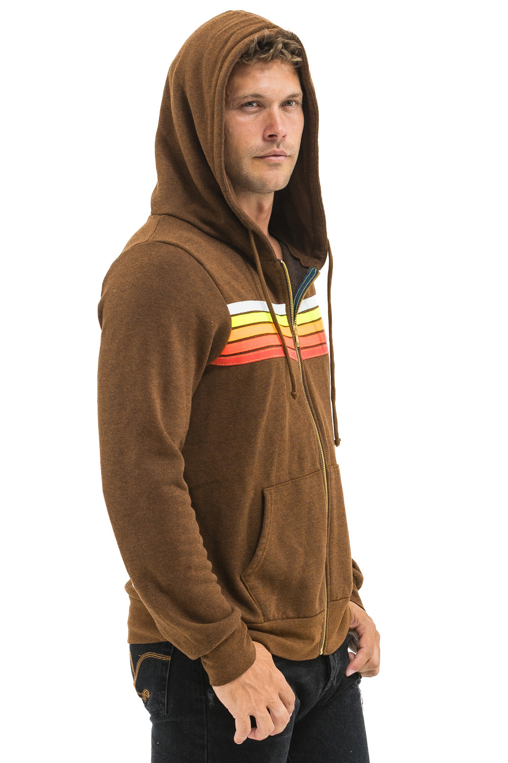5 STRIPE HOODIE - CHOCOLATE // WHITE NEON