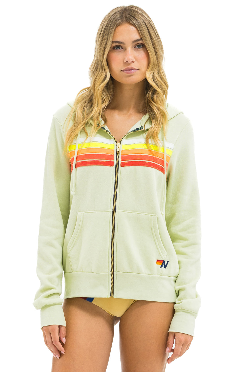 5 STRIPE HOODIE - LIME CREAM // WHITE NEON