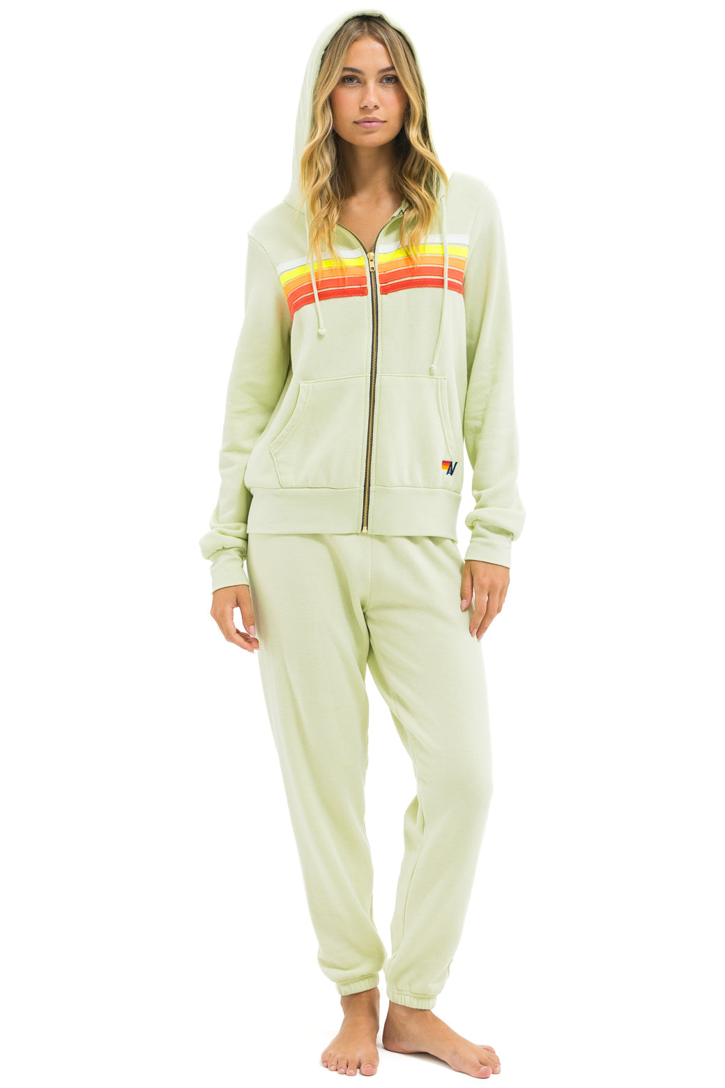 5 STRIPE HOODIE - LIME CREAM // WHITE NEON