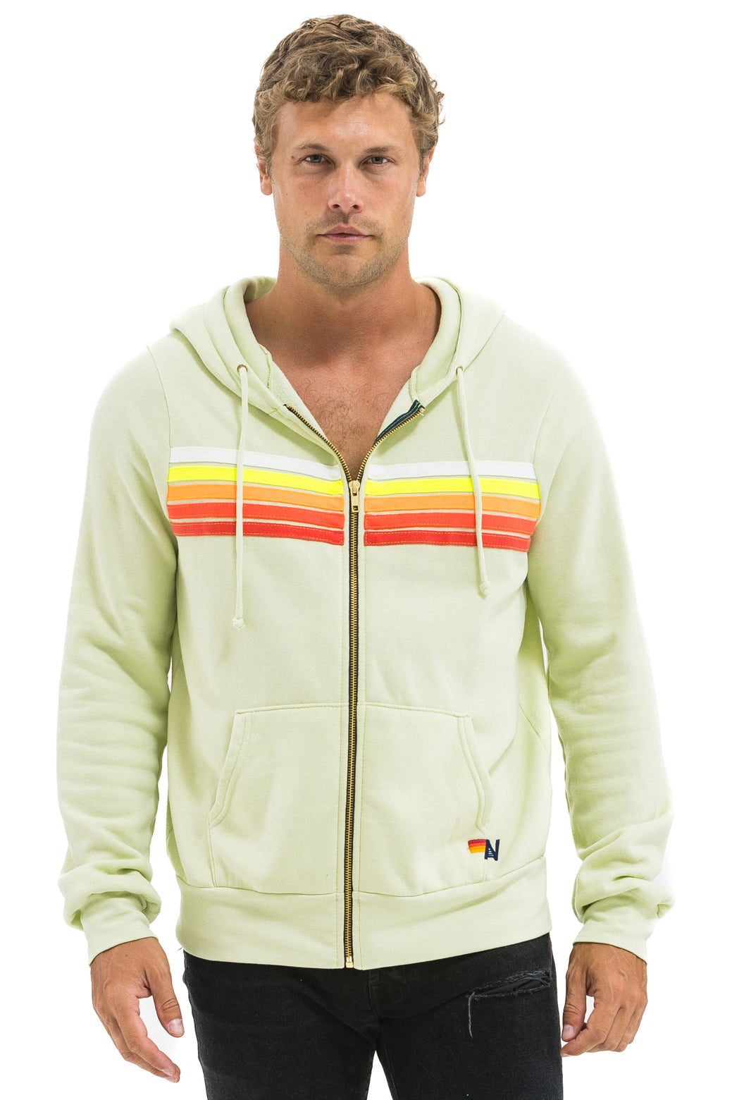 5 STRIPE HOODIE - LIME CREAM // WHITE NEON
