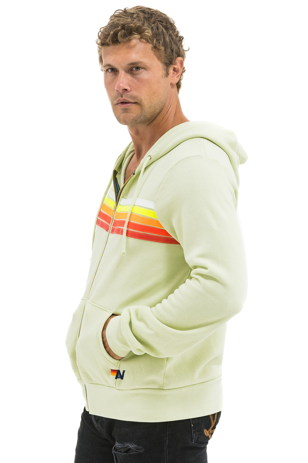 5 STRIPE HOODIE - LIME CREAM // WHITE NEON