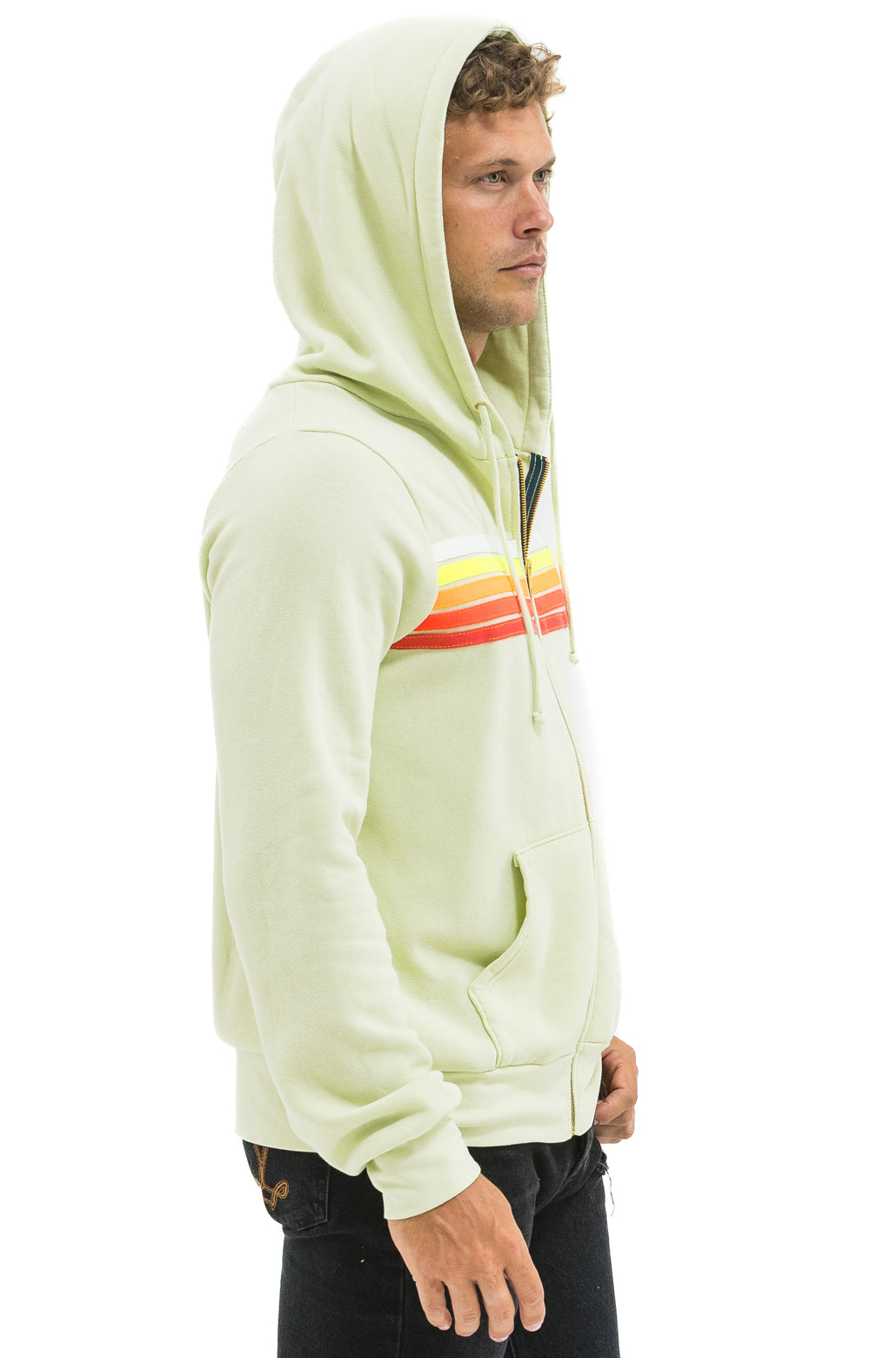 5 STRIPE HOODIE - LIME CREAM // WHITE NEON