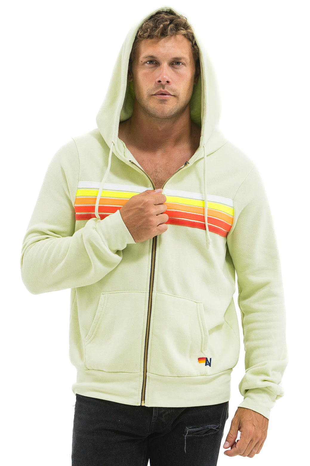 5 STRIPE HOODIE - LIME CREAM // WHITE NEON