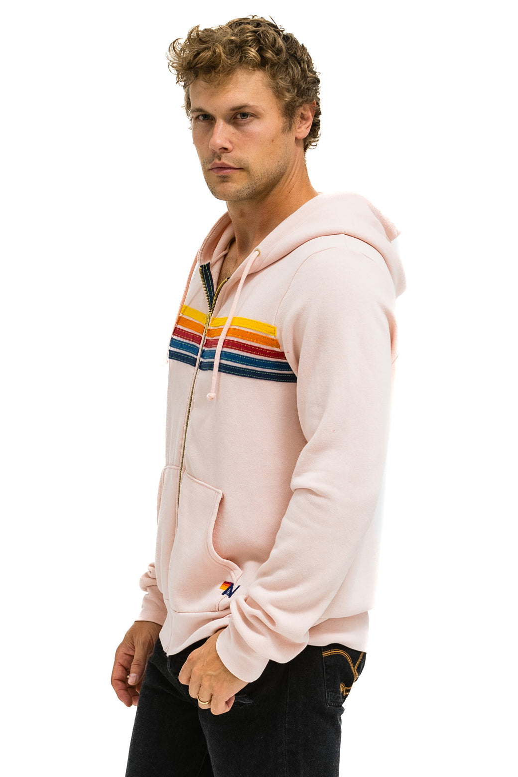 5 STRIPE HOODIE - LIGHT PINK