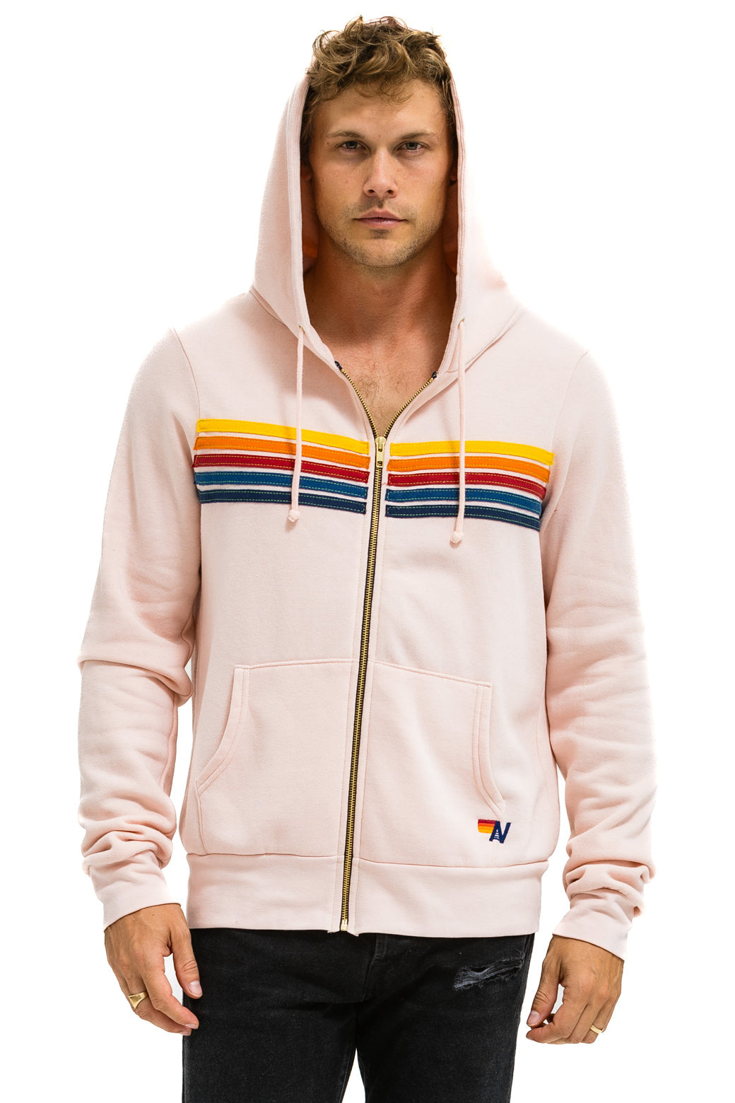 5 STRIPE HOODIE - LIGHT PINK