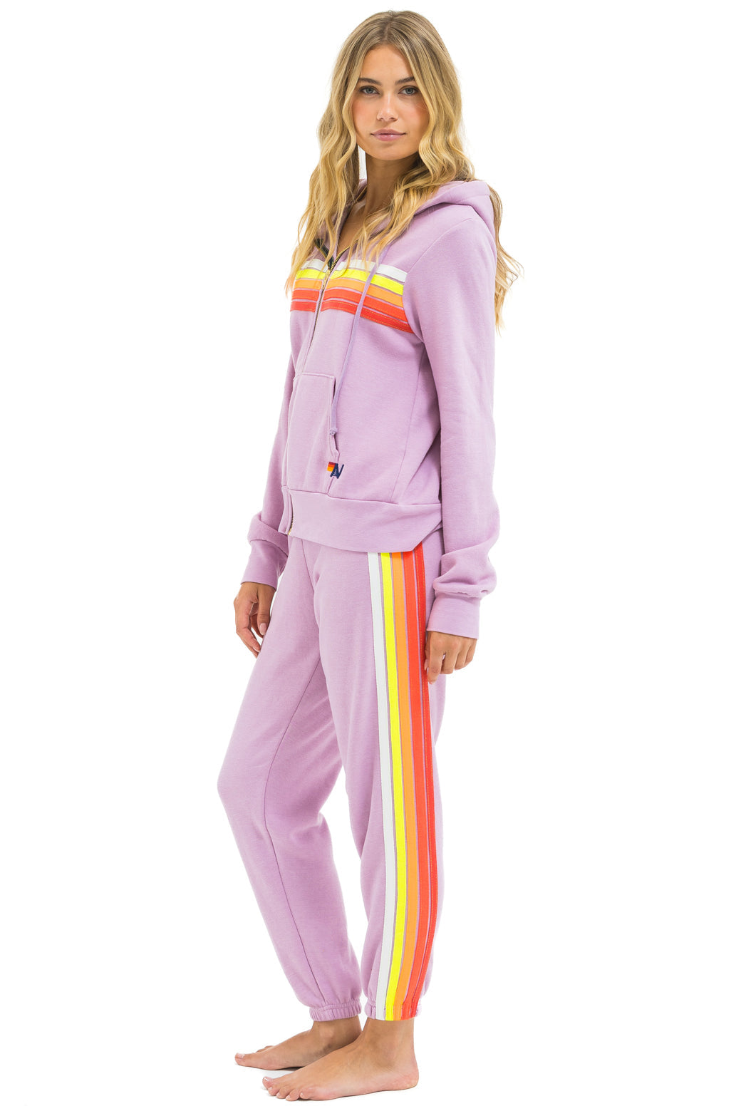 5 STRIPE HOODIE - MAUVE // WHITE NEON