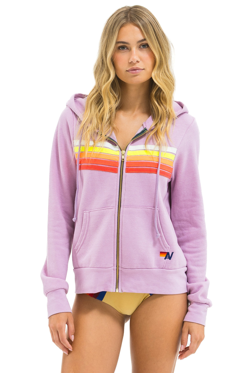 5 STRIPE HOODIE - MAUVE // WHITE NEON