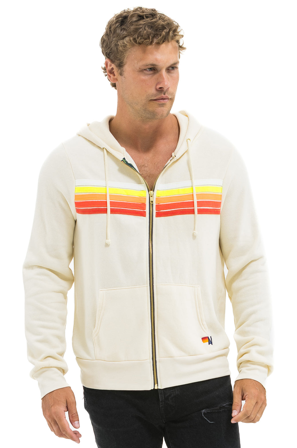 5 STRIPE HOODIE - VINTAGE WHITE // WHITE NEON