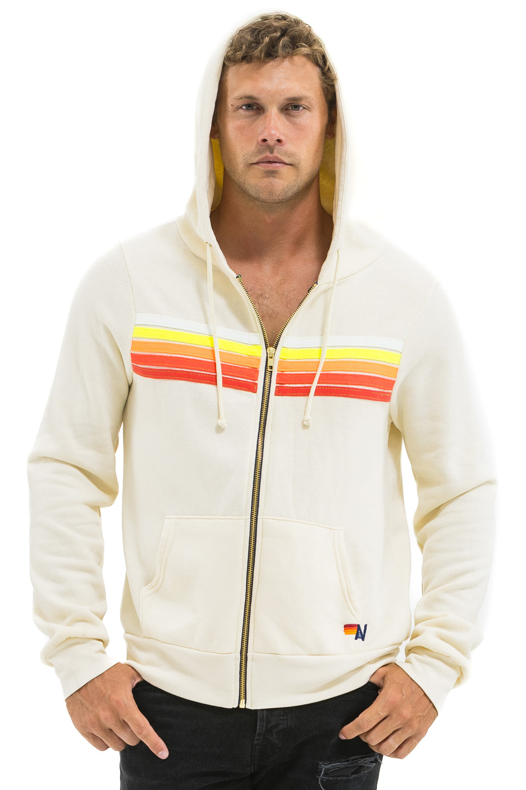 5 STRIPE HOODIE - VINTAGE WHITE // WHITE NEON