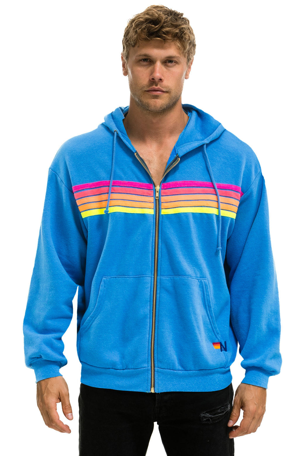 5 STRIPE RELAXED ZIP HOODIE - COBALT // NEON