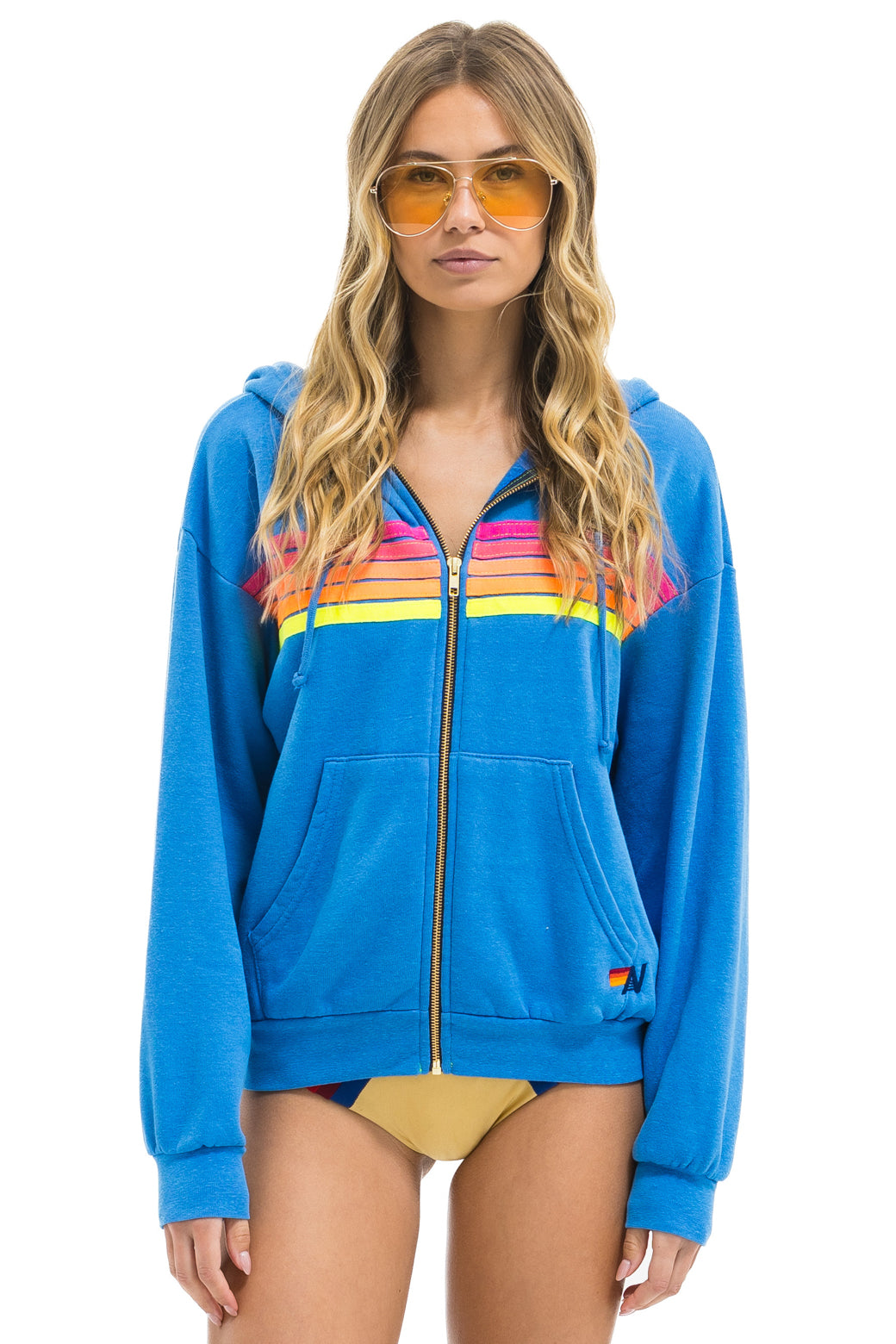 5 STRIPE RELAXED ZIP HOODIE - COBALT // NEON