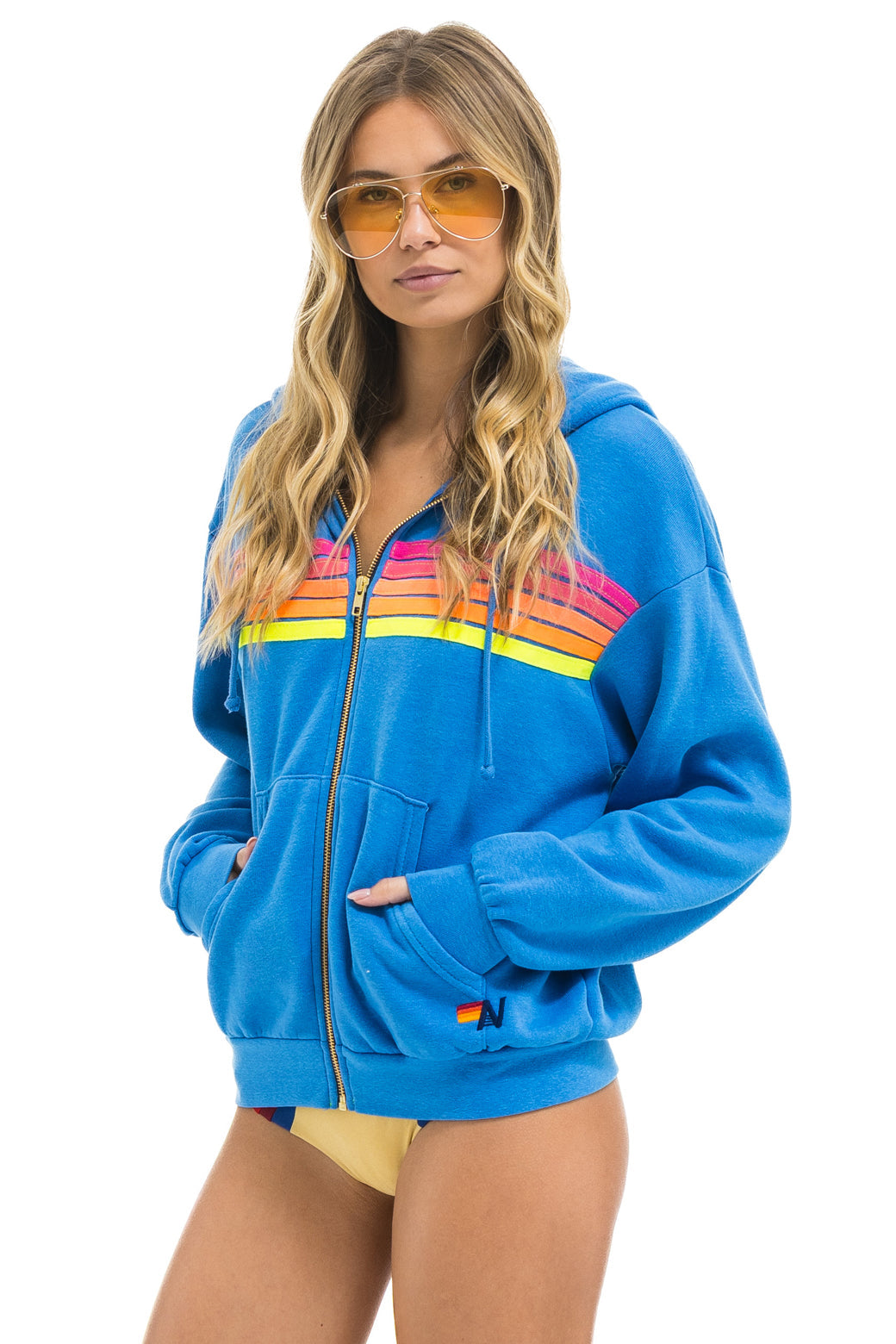 5 STRIPE RELAXED ZIP HOODIE - COBALT // NEON