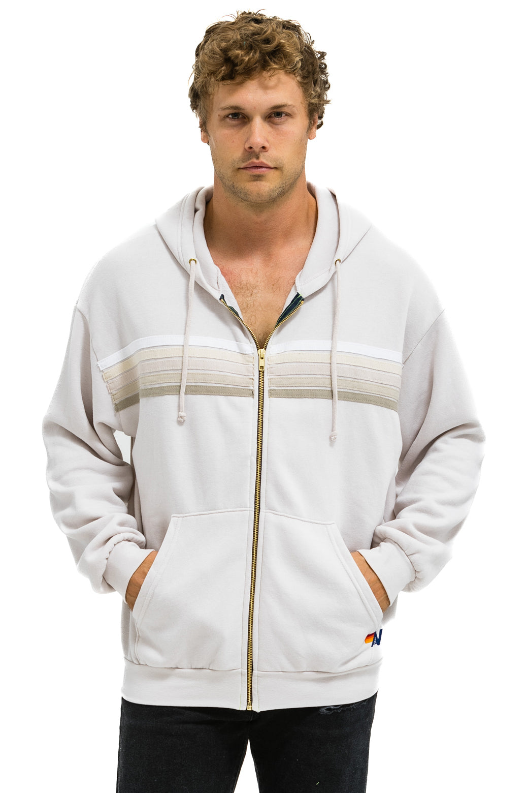 5 STRIPE RELAXED ZIP HOODIE - DOVE GREY // WHITE // GREY