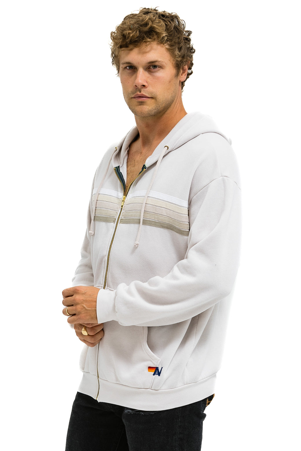 5 STRIPE RELAXED ZIP HOODIE - DOVE GREY // WHITE // GREY