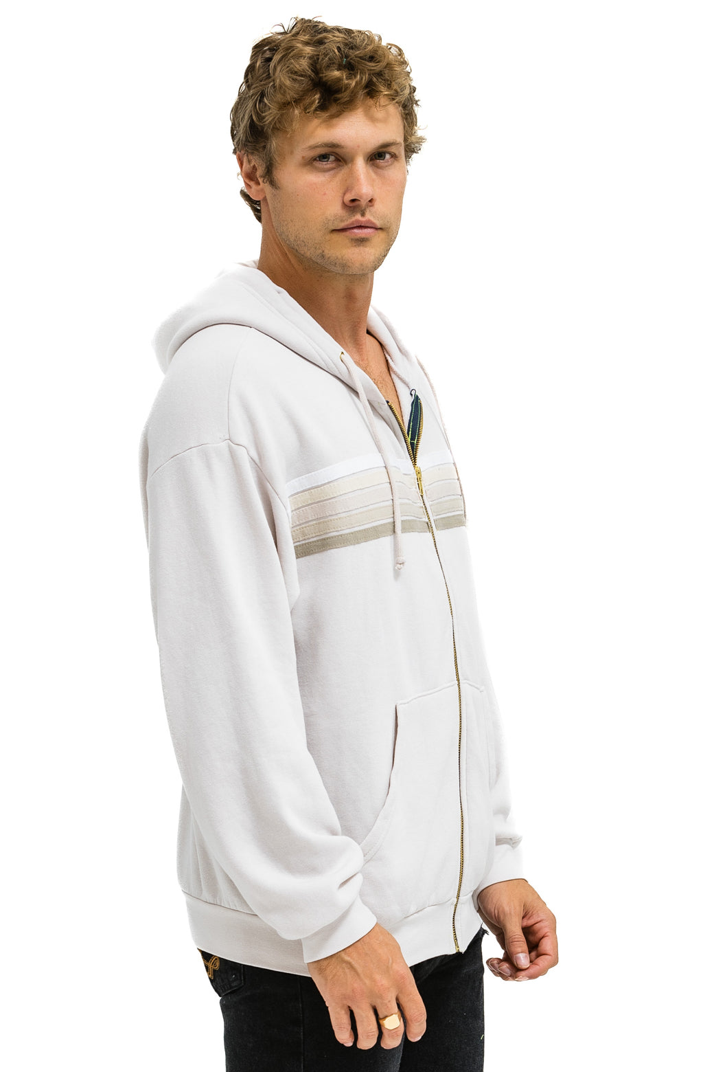 5 STRIPE RELAXED ZIP HOODIE - DOVE GREY // WHITE // GREY
