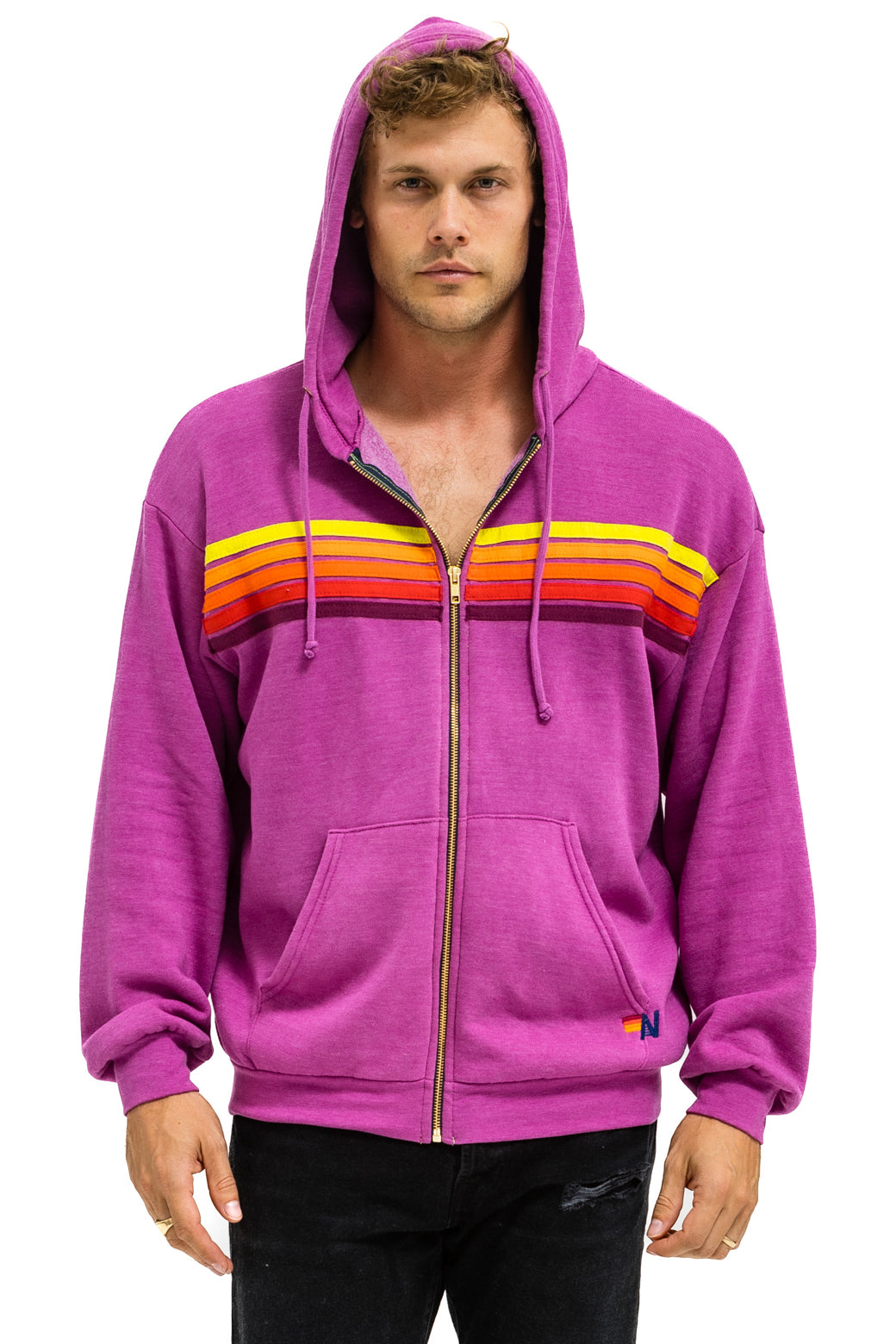 5 STRIPE RELAXED ZIP HOODIE - MAGENTA // ORANGE // YELLOW