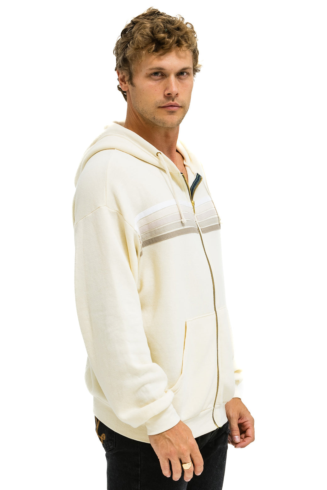 5 STRIPE RELAXED ZIP HOODIE - VINTAGE WHITE // WHITE // GREY