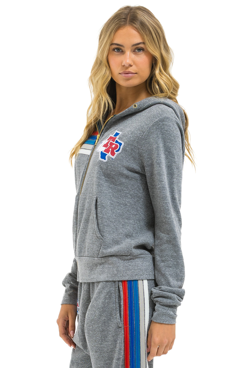 TEXAS RANGERS 5 STRIPE ZIP HOODIE - HEATHER GREY // USA