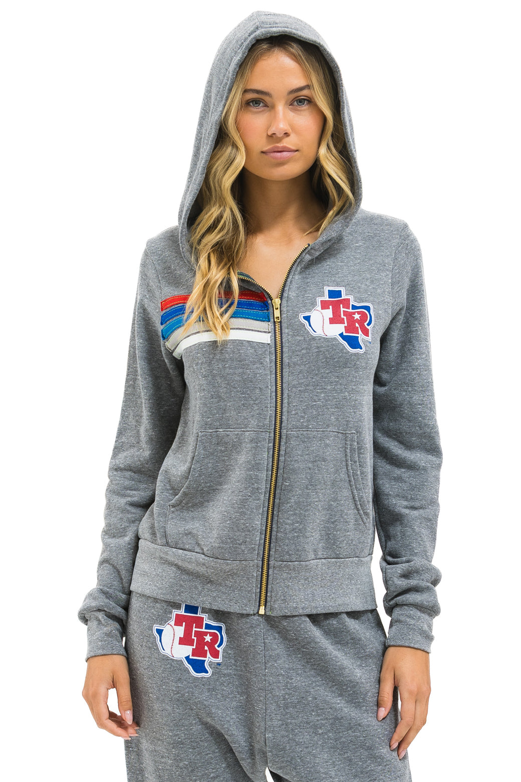 TEXAS RANGERS 5 STRIPE ZIP HOODIE - HEATHER GREY // USA