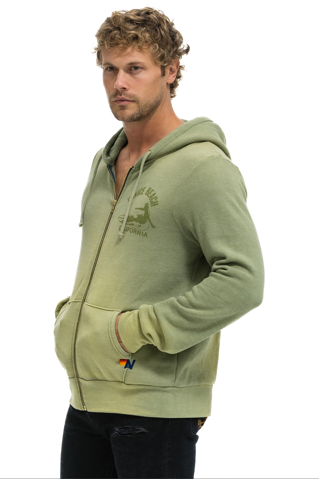 VENICE SURFER ZIP HOODIE - FADED ARMY