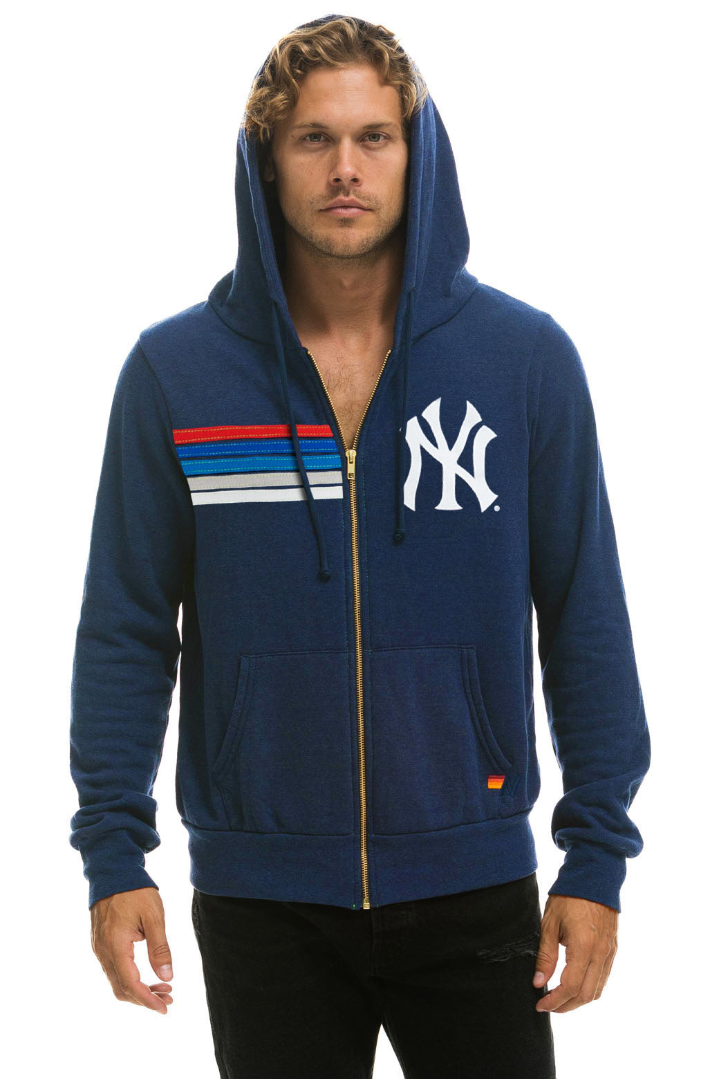 NY YANKEES 5 STRIPE ZIP HOODIE - NAVY // USA