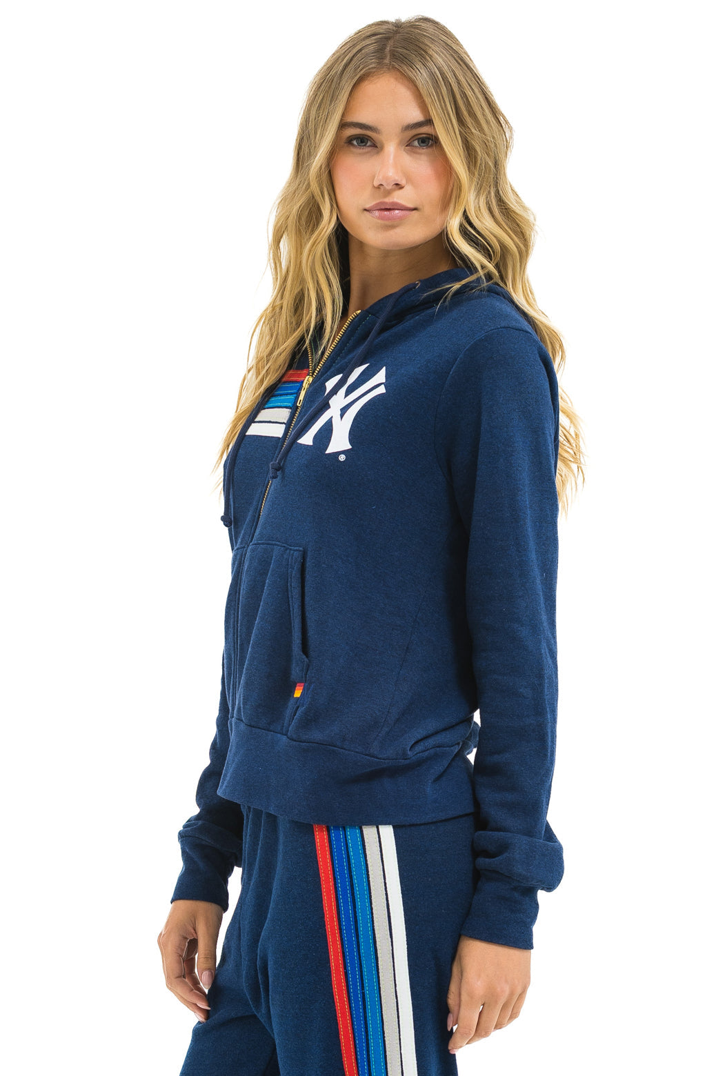 NY YANKEES 5 STRIPE ZIP HOODIE - NAVY // USA