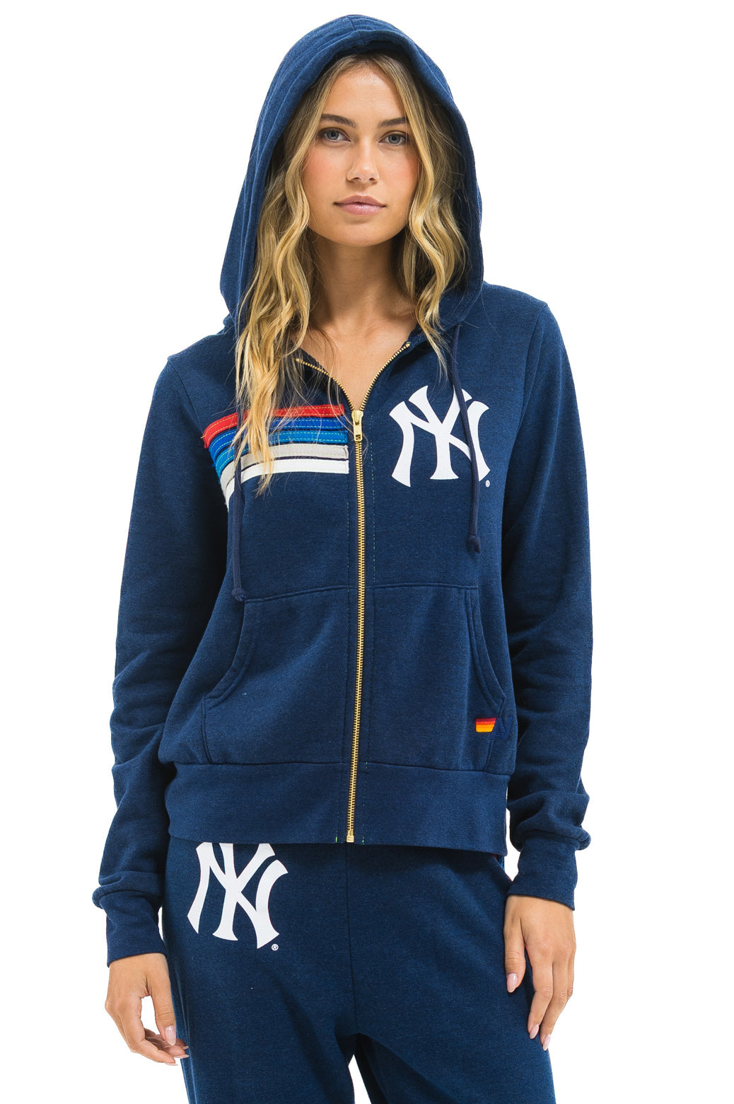NY YANKEES 5 STRIPE ZIP HOODIE - NAVY // USA