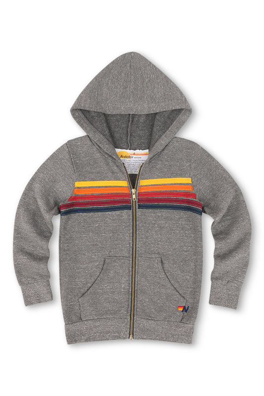 KID'S 5 STRIPE HOODIE - HEATHER GREY