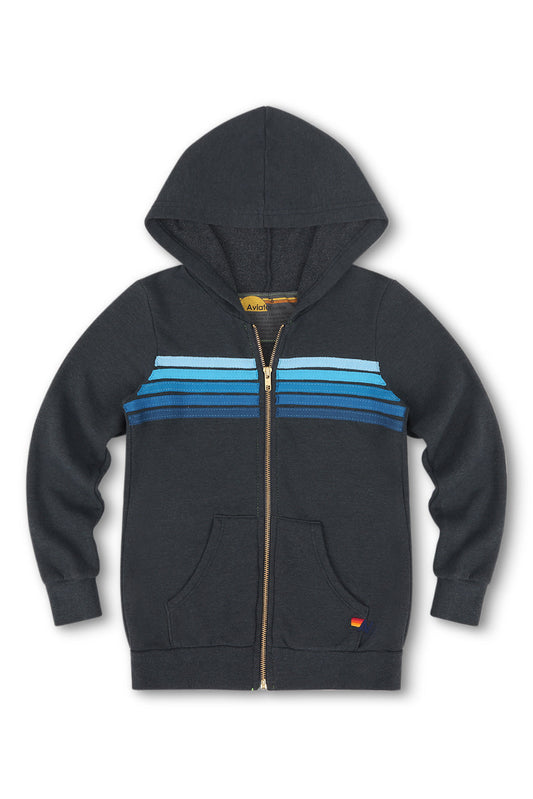 KID'S 5 STRIPE HOODIE - CHARCOAL // BLUE