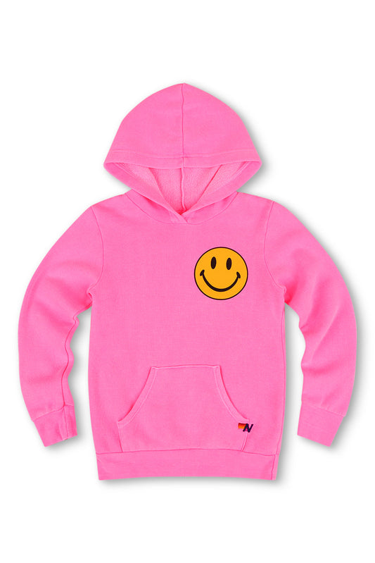 KID'S SMILEY 2 PULLOVER HOODIE - NEON PINK