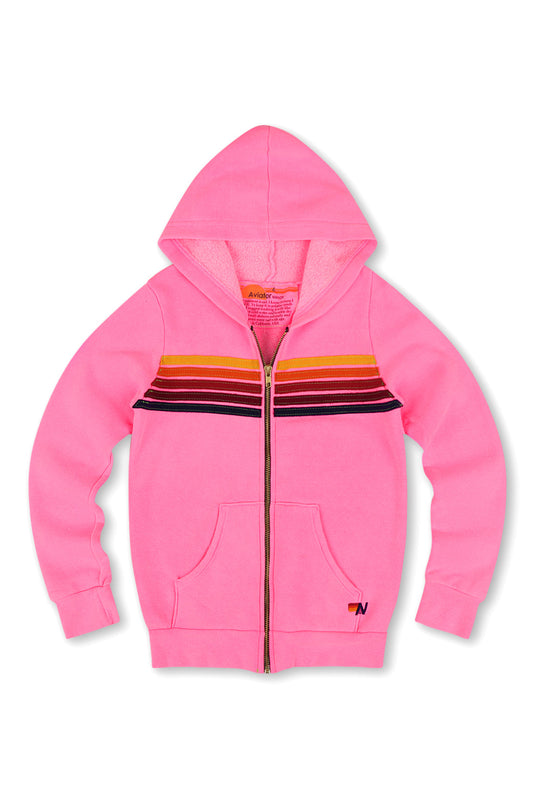 KID'S 5 STRIPE HOODIE - NEON PINK