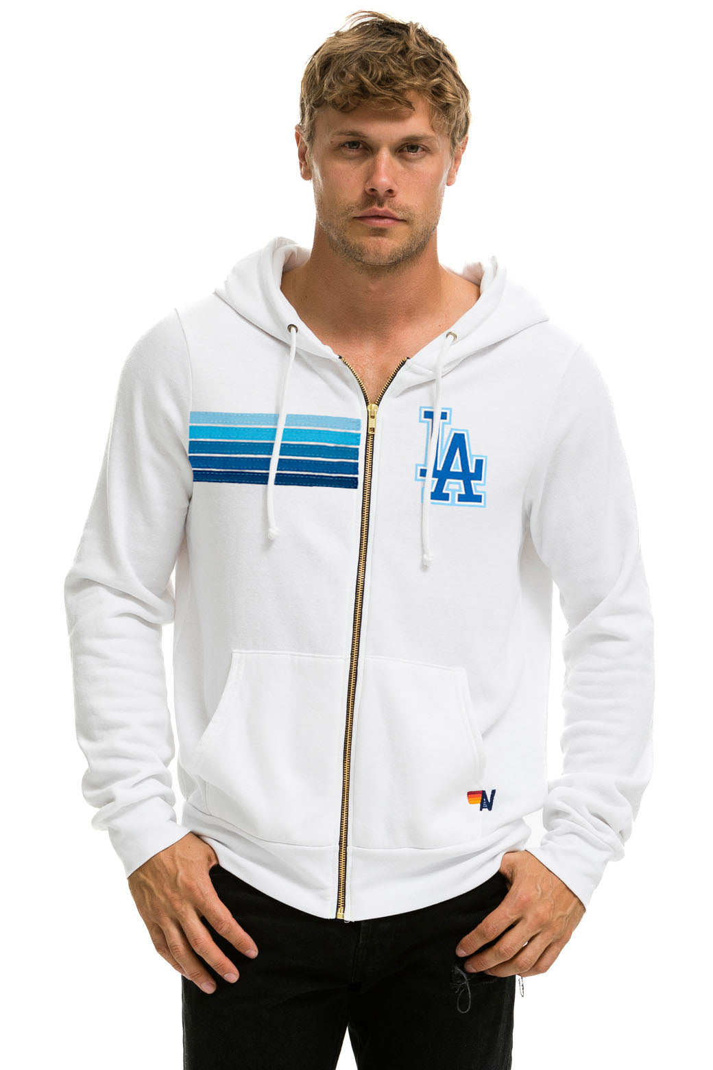 LOS ANGELES DODGERS 5 STRIPE ZIP HOODIE - WHITE // BLUE
