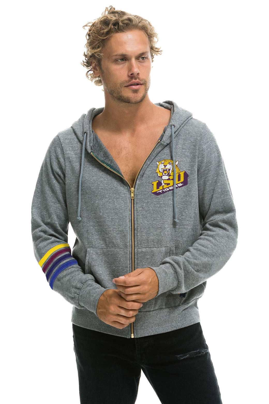 LSU BOLT ZIP HOODIE  - HEATHER GREY