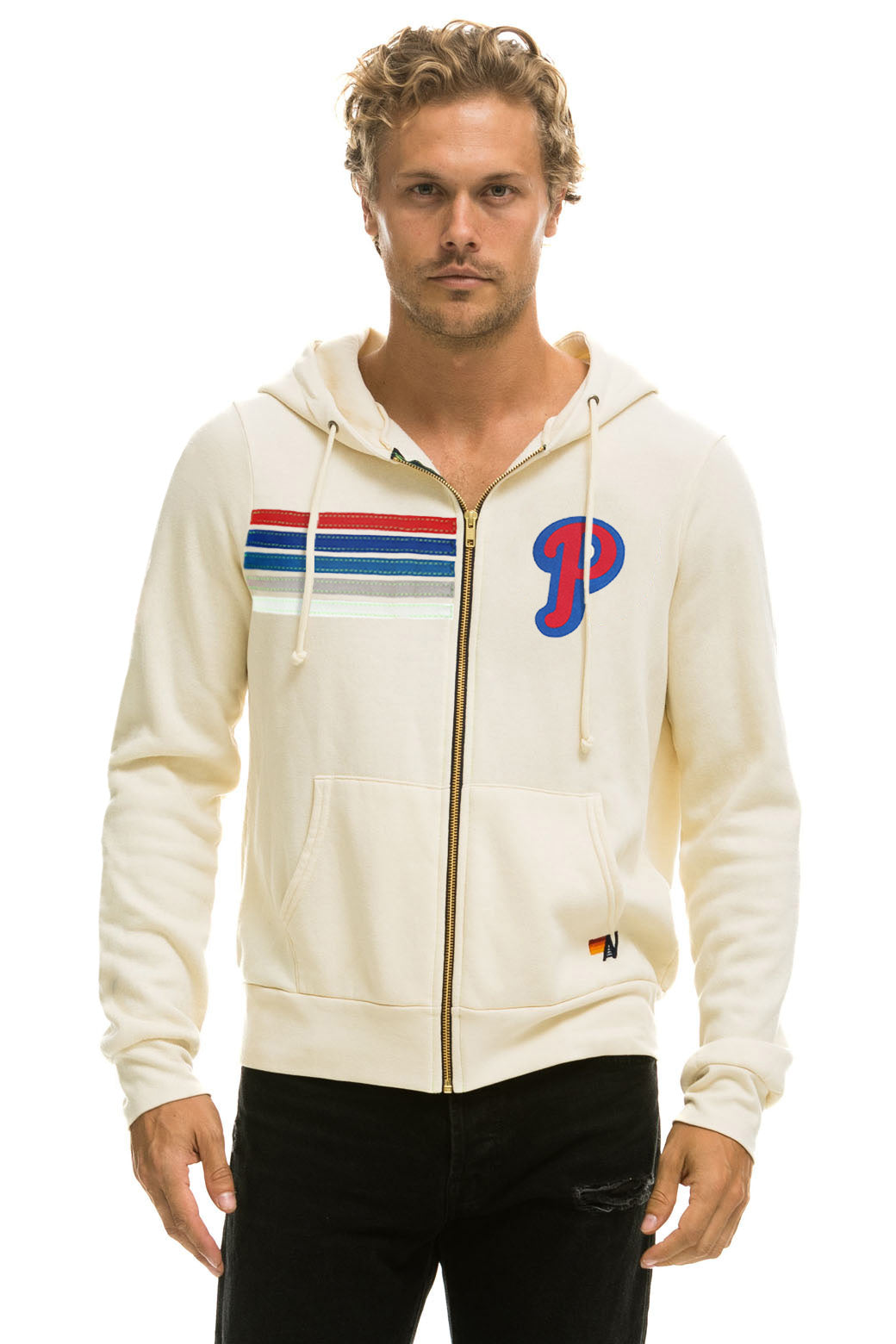 PHILLIES 5 STRIPE ZIP HOODIE - VINTAGE WHITE // USA