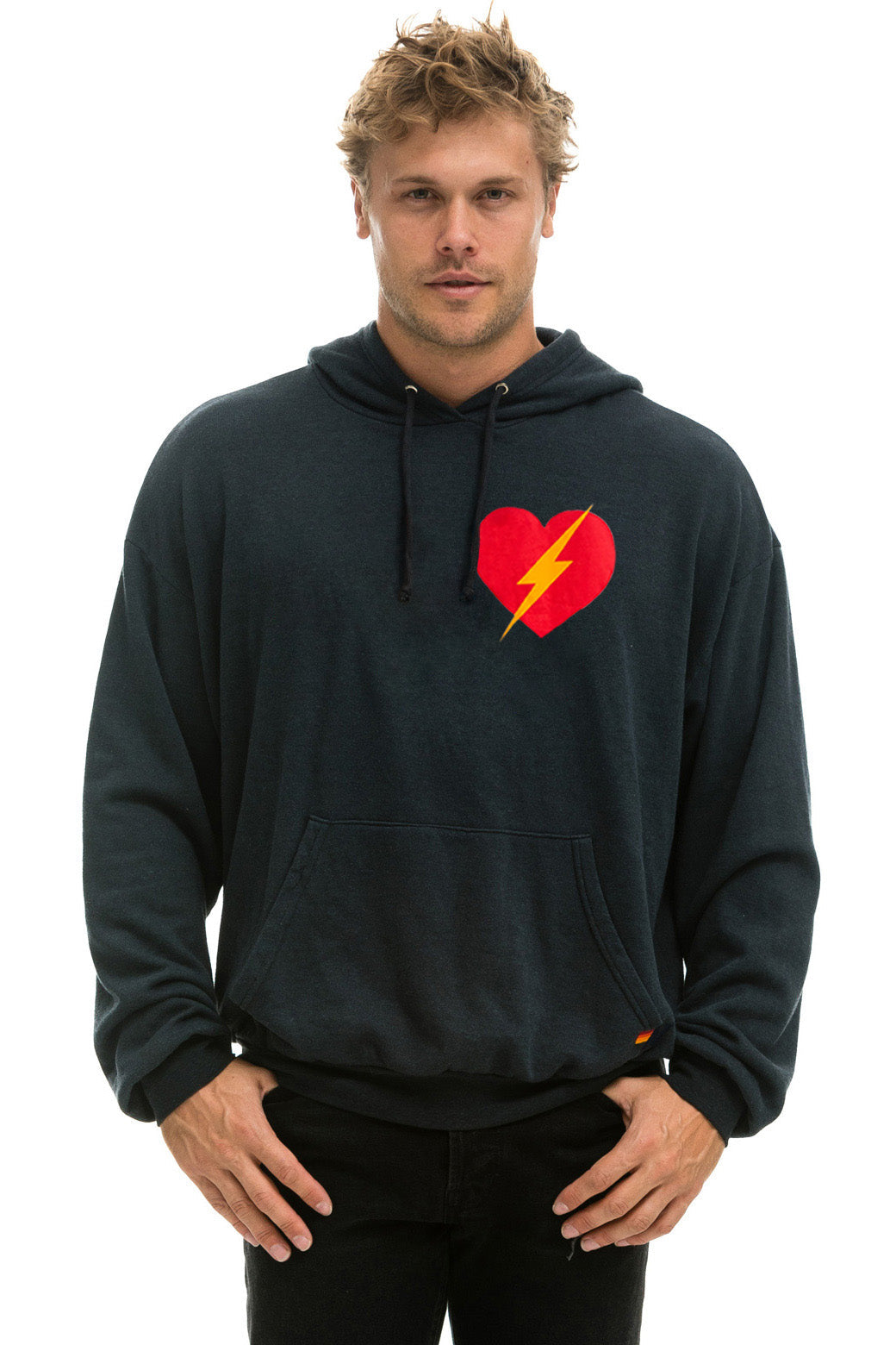 BOLT HEART PULLOVER RELAXED HOODIE - CHARCOAL